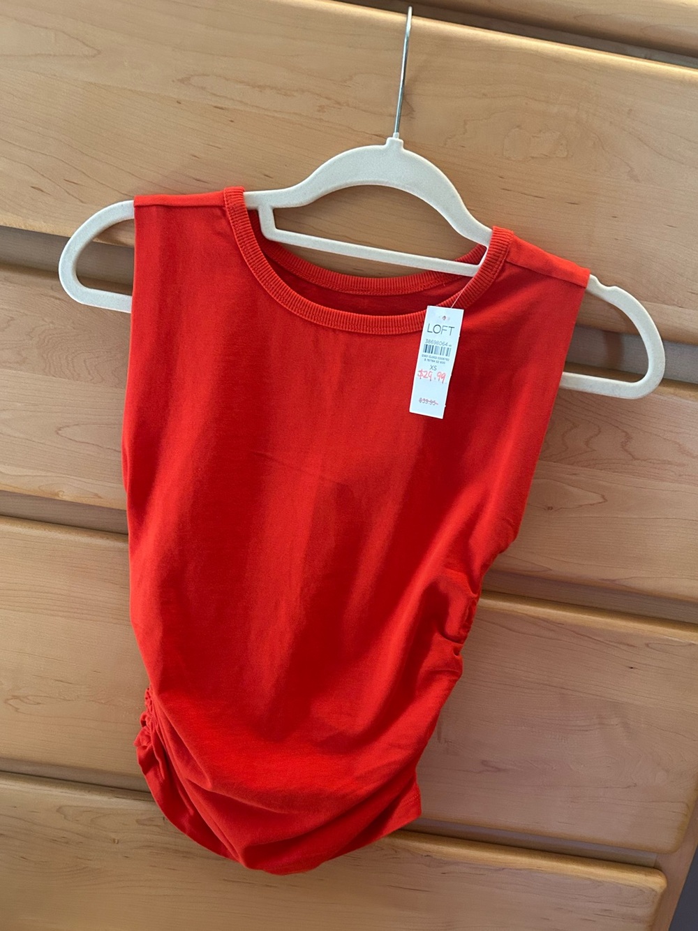 LOFT Bright Red Sleeveless Side-Ruched Tank Top